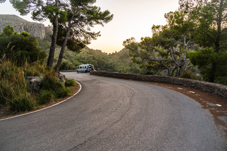 Motorhome parked on the mountain in Majorca Spainの写真素材