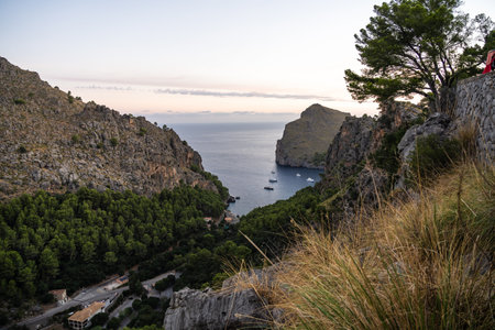 Beautiful view of blue hour in Cala Tuent, Majorca, Spainの写真素材