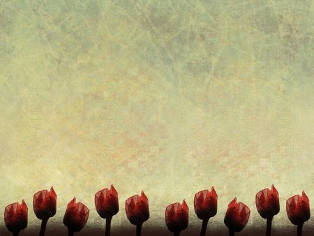 Red Paper Rose Border on Cracked Inlaid Parchment Backgroundの写真素材
