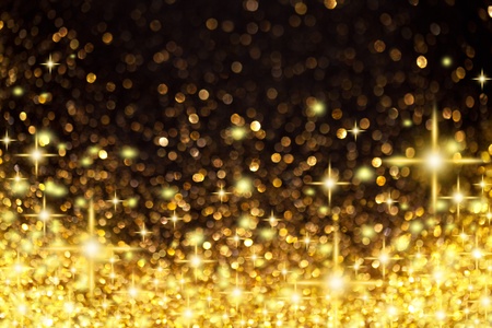 Image of Golden Christmas Lights and Stars Backgroundの写真素材