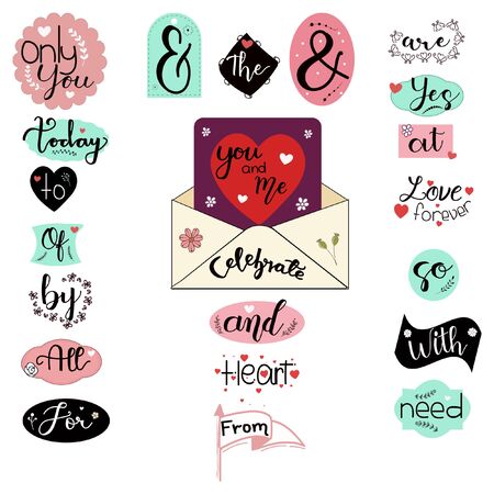 Catchwords Romantic Collection with Handwritten font set. Illustration catchwords.のイラスト素材