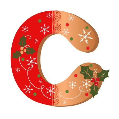 COOKIE ALPHABET gingerbread, Letter C cookie alphabet with Christmas flowers and snowflakes. Illustration Cookieのイラスト素材