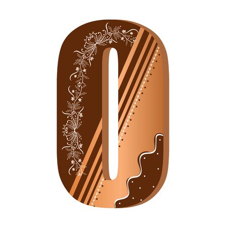 Numbers cookies chocolate vector - number 0 with flowers, leaves holidays and ornaments. Illustration cookies numbersのイラスト素材