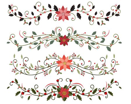 Set ornaments vectors. Collection of holidays ornaments, Hand drawn vector dividers. Doodle design elements. Decorative swirls dividers.のイラスト素材
