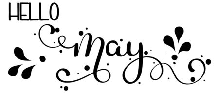Hello May. May month vector hand lettering with ornaments and leaves. Floral decoration. Illustration month mayのイラスト素材