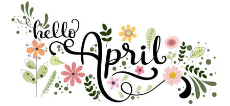 Hello April floral. APRIL Month vector with flowers, ornaments and leaves. Illustration April monthのイラスト素材