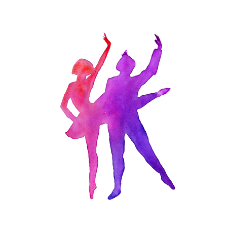 silhouette of a man. dancing ballet. isolated. watercolorの写真素材