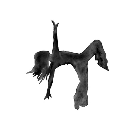 silhouette of hip-hop dancer. female. isolated. watercolorの写真素材