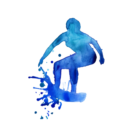 surfer. man in blue on the board. isolated. watercolorの写真素材