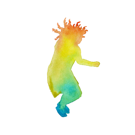 Child silhouette in color. child jumping. element for design. isolated. watercolorの写真素材
