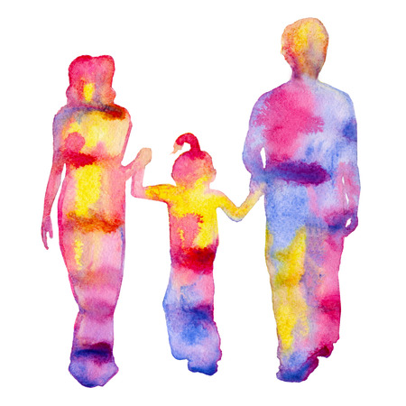 Family, parents and children. Colored silhouette of people. Isolated on a white background. Watercolor illustration.の写真素材