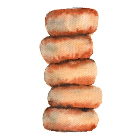 Cheesecakes. Pancakes. Isolated on white background. Watercolor illustration.の写真素材