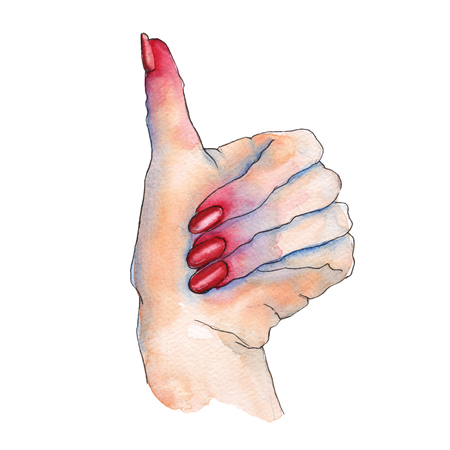Gesture with your fingers. A woman's hand. Isolated on white background. Watercolor illustration.の写真素材