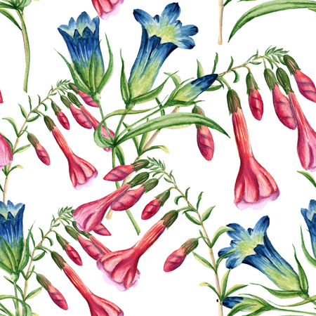 Background of flowers. Seamless pattern. Batanic watercolor illustrationの写真素材
