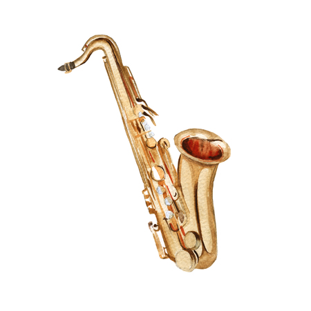 Musical instruments. saxophone. Isolated on white background. Watercolor illustrationの写真素材