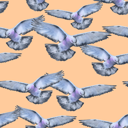 Background flying doves. Seamless pattern. Watercolor illustrationの写真素材