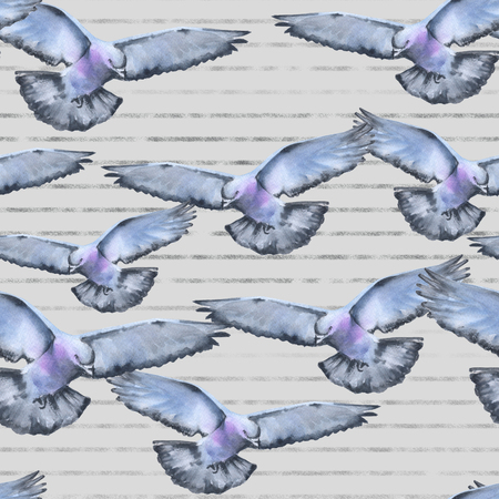 Background flying doves. Seamless pattern. Watercolor illustrationの写真素材