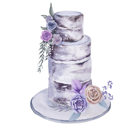 Wedding cake. Isolated on white background. Watercolor illustration