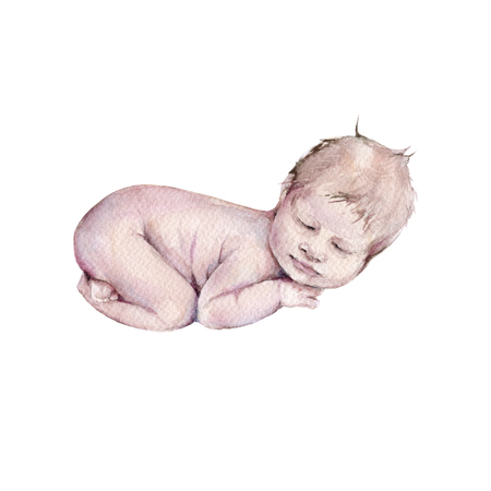 Sleeping baby Isolated on white background. Watercolor illustrationの写真素材