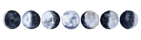 Moon phases. Isolated on white background. Watercolor illustration.の写真素材