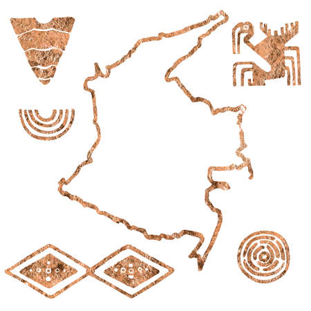Ethnic Colombian ornament and country map. Isolated on a white background.