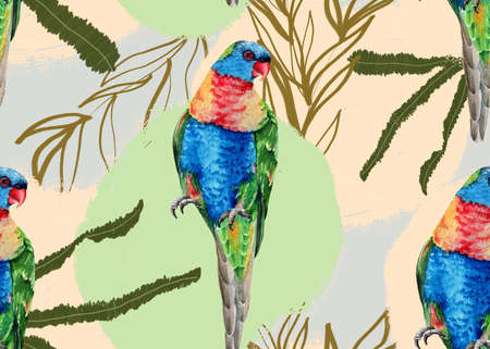 Background with australian bird. Seamless pattern.