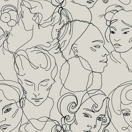 Background with silhouettes of girls. Seamless pattern.の写真素材