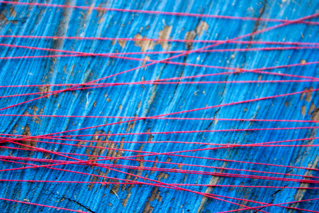 abstraction blue wooden background and threadの写真素材