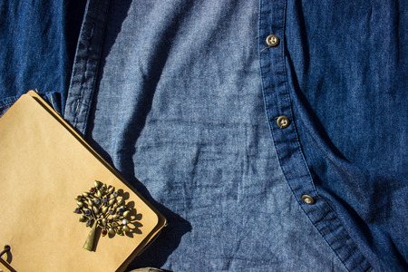 Denim texture and it is a collage of diary accessories and jewelryの写真素材