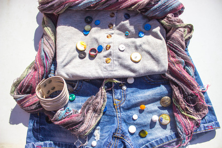 Women's fashionable clothing and jewelry for herの写真素材