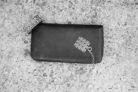 Beautiful ladies fashion collage of items and accessories decorations and rose petalsの写真素材