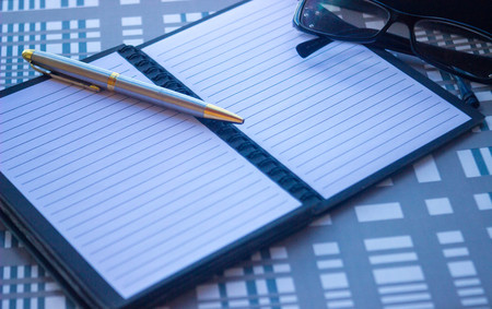 business plan money coins wealth diary and pen for successful projects