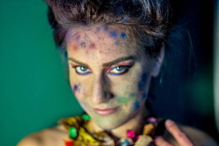 fashion portrait of a European girl paint and makeup style healthの写真素材