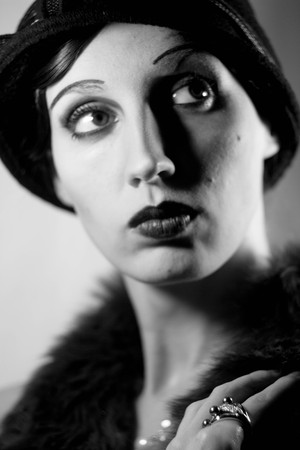 Model in luxury clothes in the likeness of famous Hollywood actress of the twentieth century fashion...