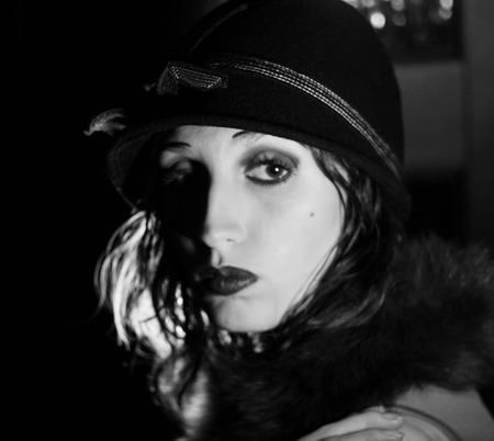 Model in luxury clothes in the likeness of famous Hollywood actress of the twentieth century fashion style makeupの写真素材