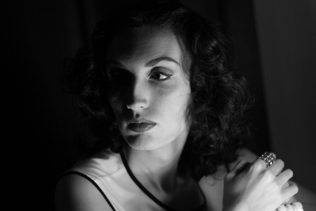 The model in the image of a famous movie star of Hollywood's Golden age style fashion beauty makeup