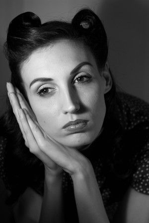 portrait of a beautiful girl in the image celebrity movie star old Hollywood past makeup beauty fashion styleの写真素材