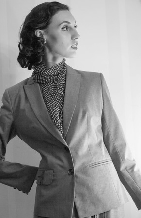 portrait of a beautiful girl in the image celebrity movie star old Hollywood past makeup beauty fashion styleの写真素材