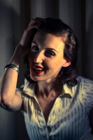 portrait of a beautiful girl in the image celebrity movie star old Hollywood past makeup beauty fashion styleの写真素材