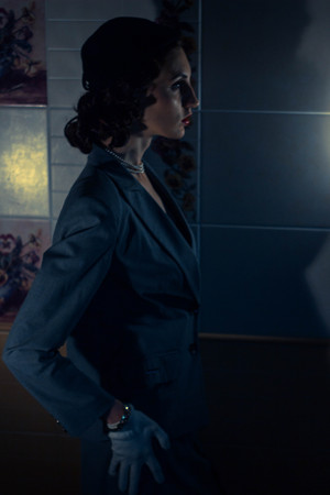 portrait of a beautiful girl in the image celebrity movie star old Hollywood past makeup beauty fashion styleの写真素材