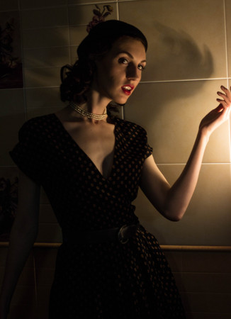 portrait of a beautiful girl in the image celebrity movie star old Hollywood past makeup beauty fashion styleの写真素材