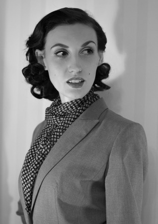 portrait of a beautiful girl in the image celebrity movie star old Hollywood past makeup beauty fashion styleの写真素材