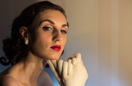 portrait of a beautiful girl in the image celebrity movie star old Hollywood past makeup beauty...