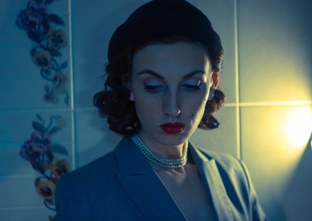 portrait of a beautiful girl in the image celebrity movie star old Hollywood past makeup beauty fashion styleの写真素材