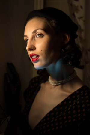 portrait of a beautiful girl in the image celebrity movie star old Hollywood past makeup beauty fashion styleの写真素材