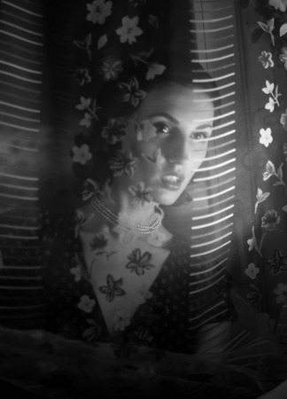 portrait of a beautiful girl in the image celebrity movie star old Hollywood past makeup beauty...