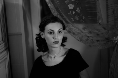 portrait of a beautiful girl in the image celebrity movie star old Hollywood past makeup beauty fashion styleの写真素材