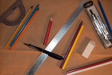 education knowledge of office books pencils ruler pens school Universityの写真素材