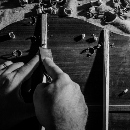 Luthier making top of guitarの写真素材