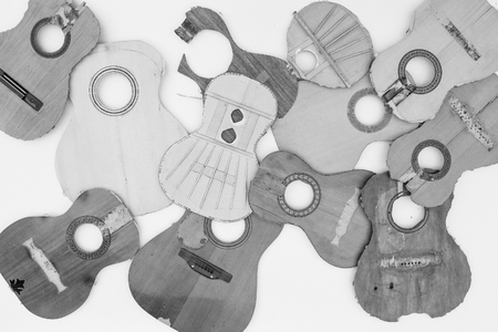 Old parts of broken guitars - Black and White photographyの写真素材